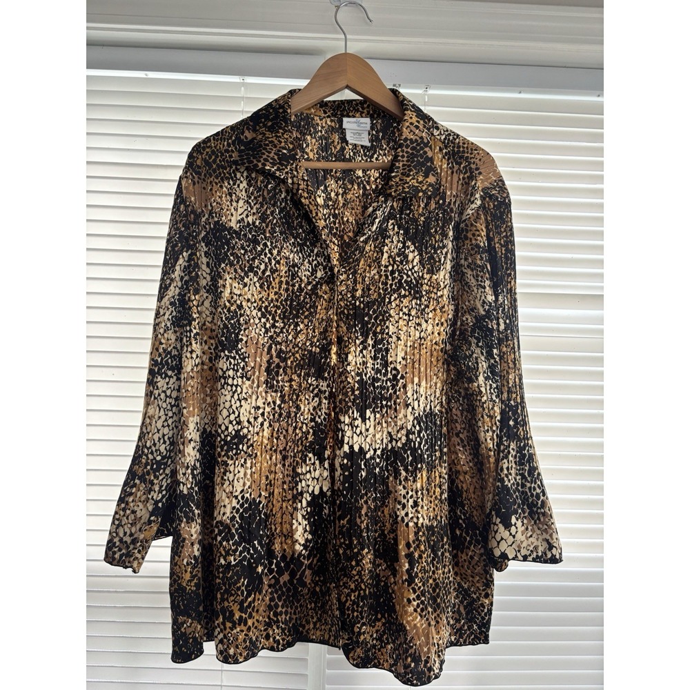Jaclyn Smith Animal Print Blouse Crinkle 3/4 Sleeve‎ Casual